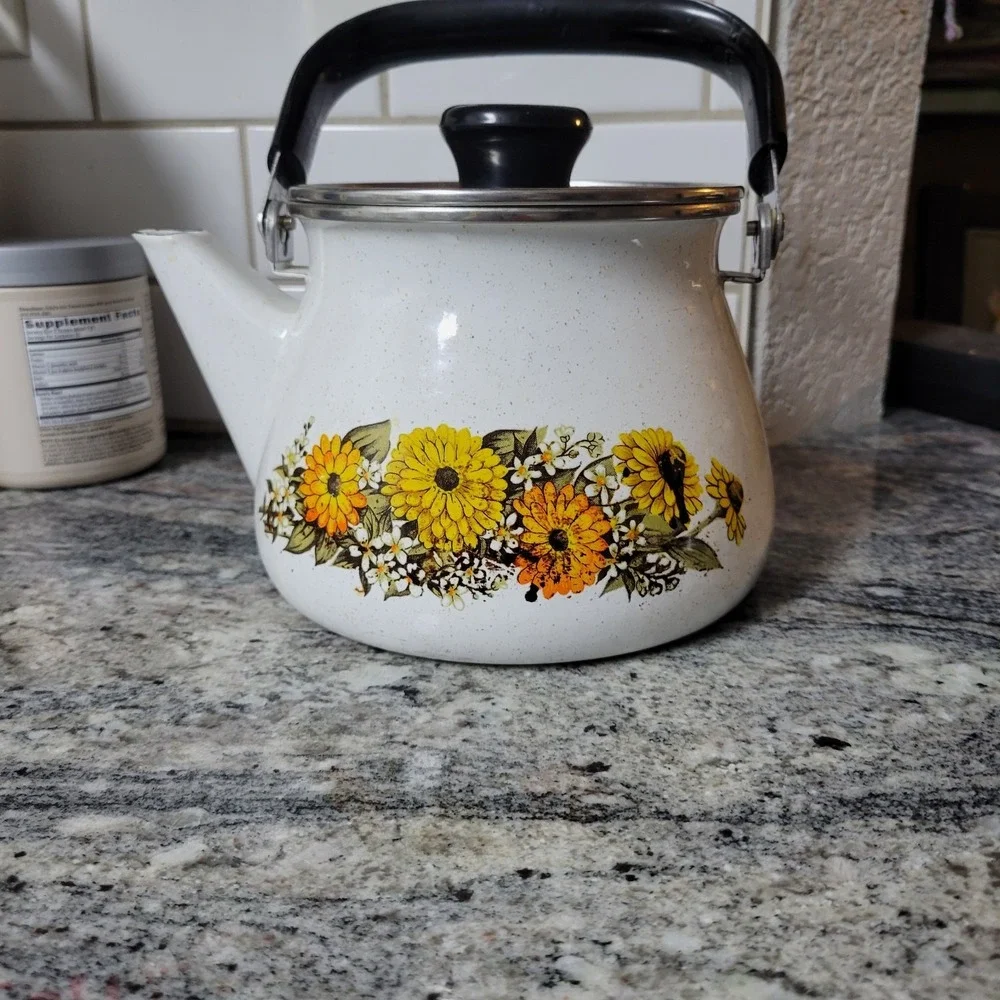 Vintage Ekco Country Garden Kettle Porcelain Clad - Picture 1 of 6